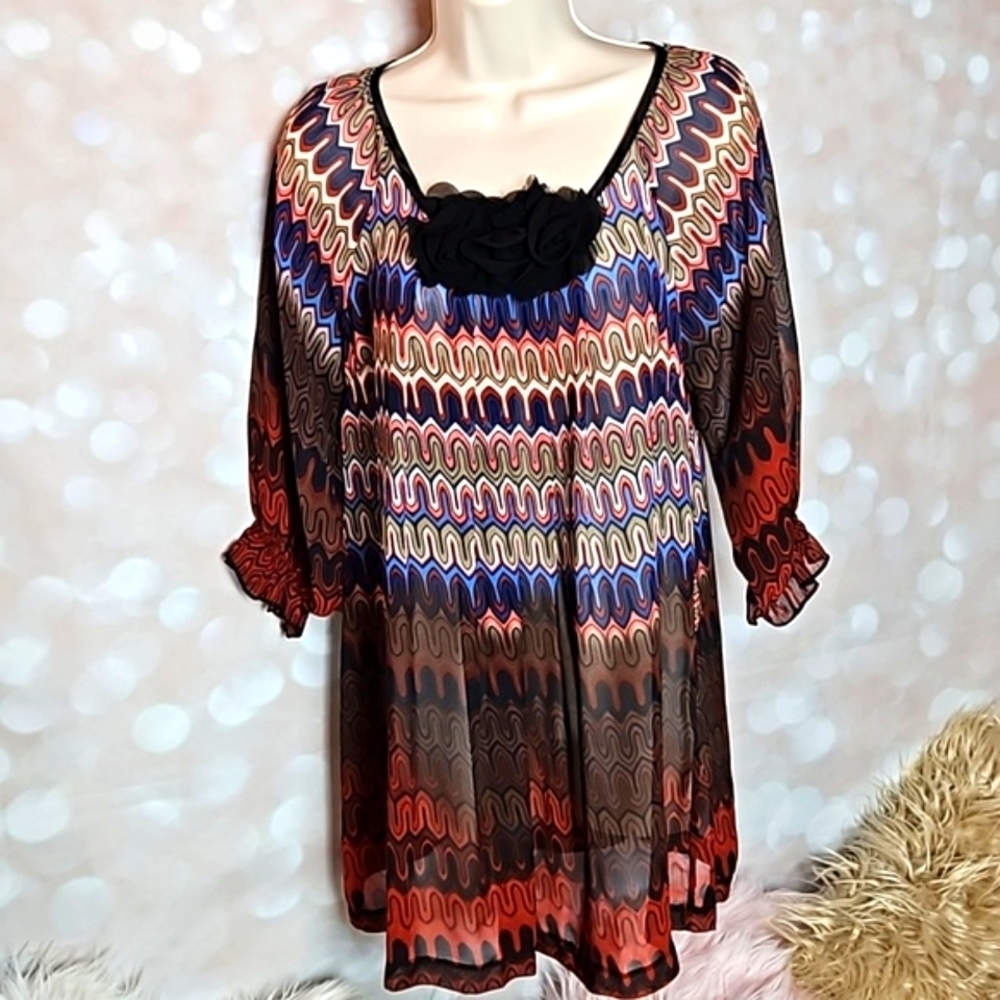 Pink Fly | Colorful Sheer Tunic Blouse